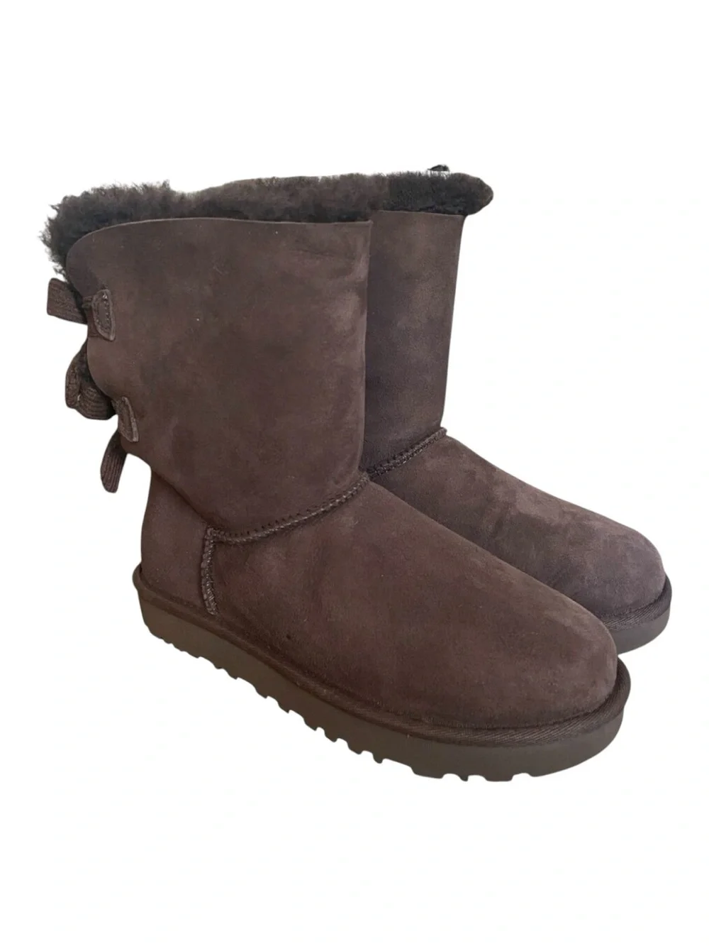 UGG Boots Bailey Bow Corduroy Chocolate Brown Womens Sz 5 Suede Leather Mid Calf